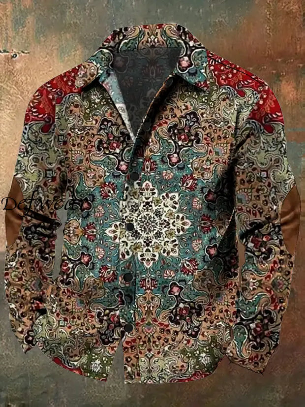 Men’s Retro Art Print Casual Long Sleeve Shirt A / S