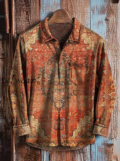 Men’s Retro Art Print Casual Long Sleeve Shirt A / S