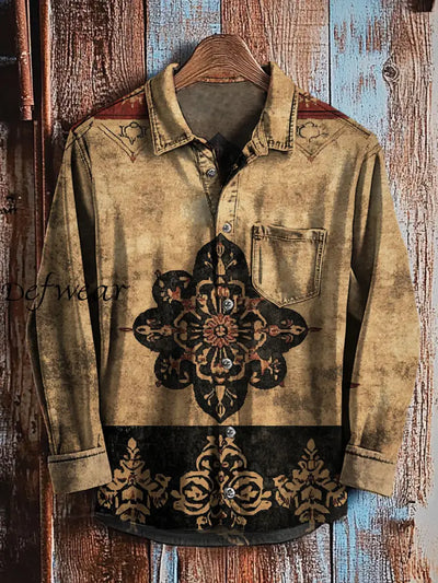 Men’s Retro Art Print Casual Long Sleeve Shirt A / S