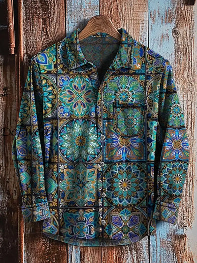 Men’s Retro Art Print Casual Long Sleeve Shirt A / S