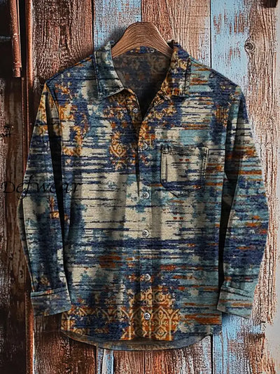 Men’s Retro Art Print Casual Long Sleeve Shirt A / S