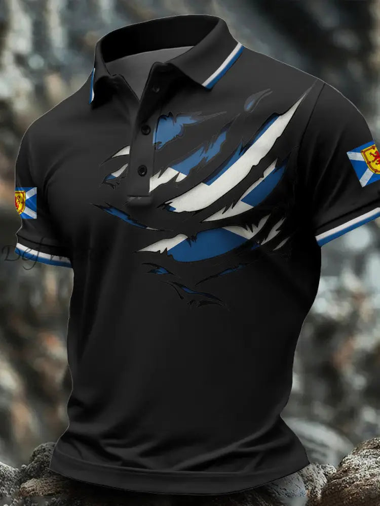 Men’s Scotland Flag Art Printed Casual Tops Black / S