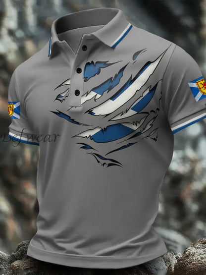 Men’s Scotland Flag Art Printed Casual Tops Light Gray / S