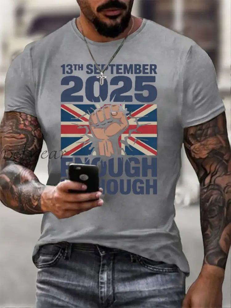 Men’s September 13th 2025 London Protest imitation cotton short-sleeved T-shirt Light Gray / S
