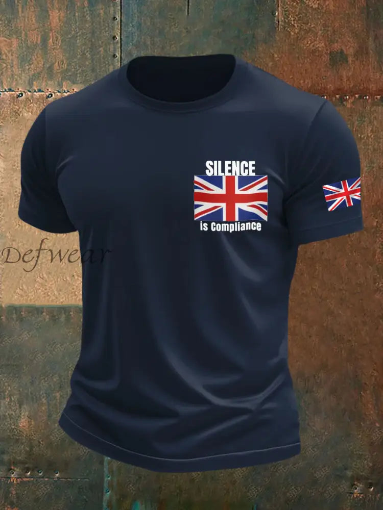 Men’s Silence is Compliance imitation cotton short-sleeved T-shirt Navy Blue / S