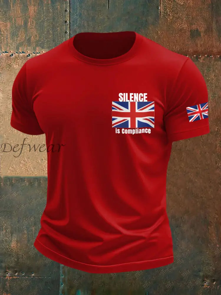 Men’s Silence is Compliance imitation cotton short-sleeved T-shirt Pure Red / S