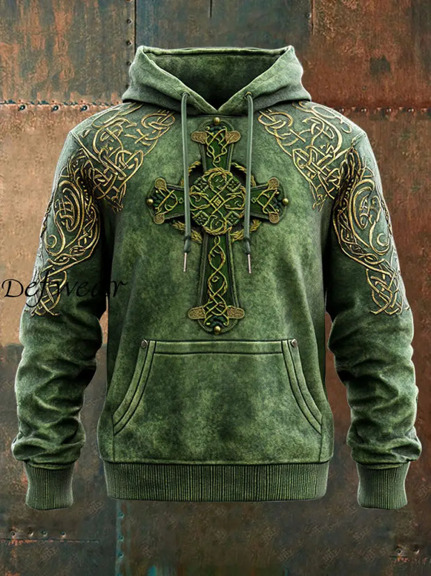 Men’s St. Patrick’s Day Cross Art Print Hoodie Green / S