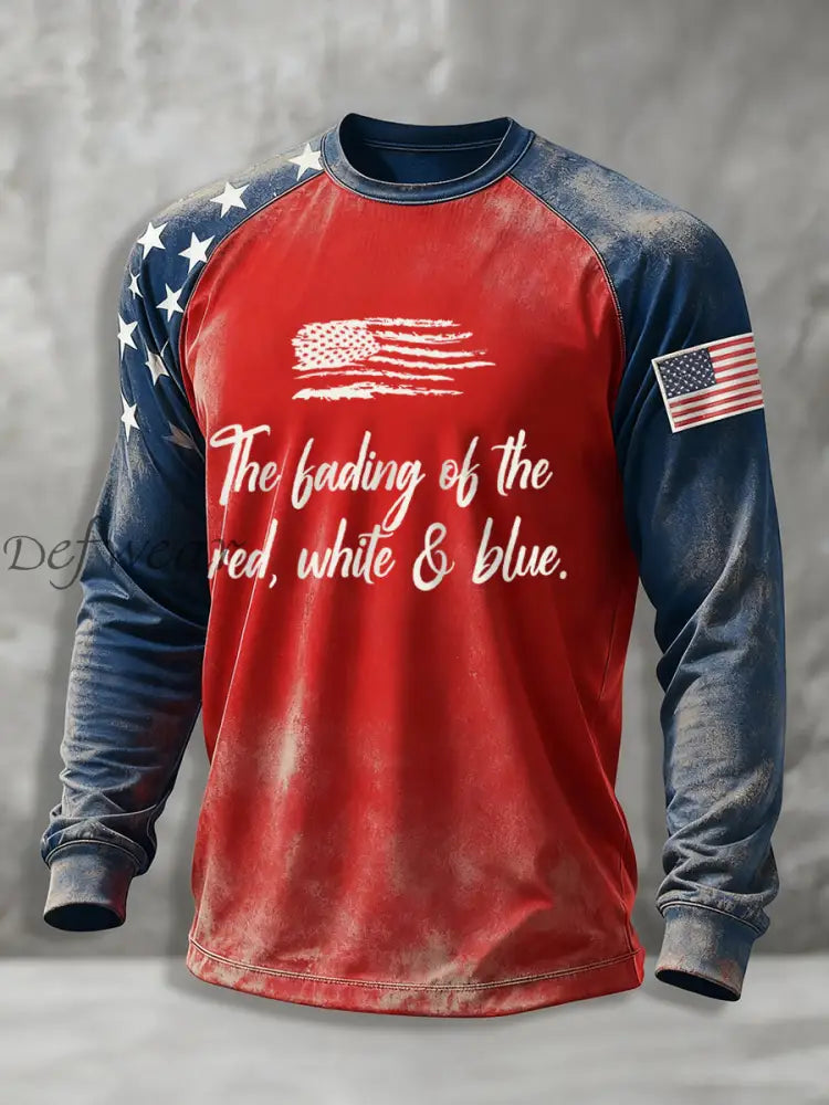 Men’s The Fading of the Red White and Blue long sleeve round neck T-shirt As picture / S