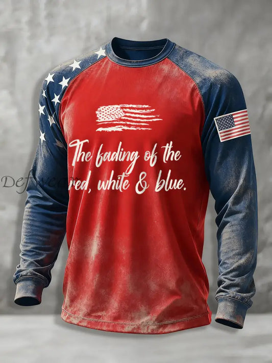 Men’s The Fading of the Red White and Blue long sleeve round neck T-shirt As picture / S