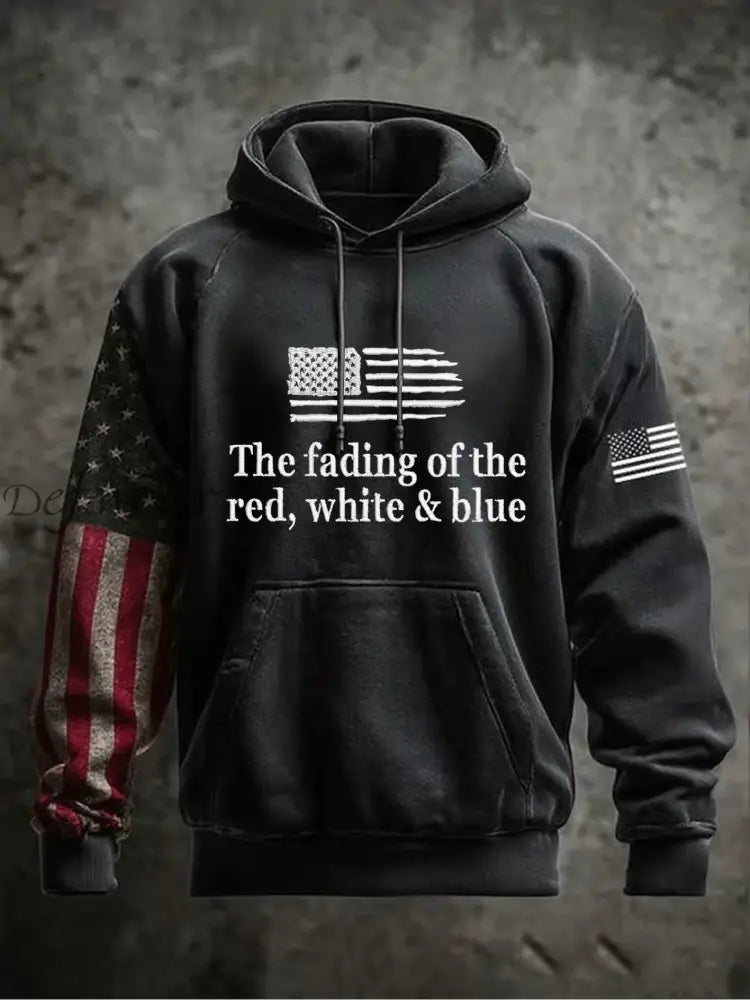 Men’s The Fading Of The Red White And Blue Oversized Drop-Shoulder Hoodie with Pockets Black / S