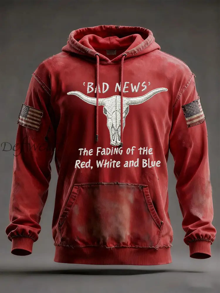 Men’s The Fading Of The Red White And Blue Oversized Drop-Shoulder Hoodie With Pockets Red / S