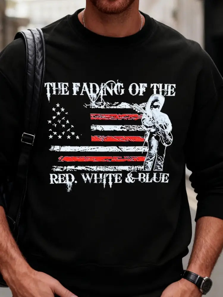 Men’s The Fading of the Red White and Blue Printed Crew Neck Sweatshirt Black / S