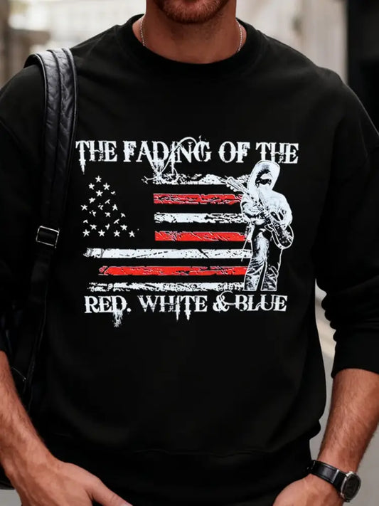 Men’s The Fading of the Red White and Blue Printed Crew Neck Sweatshirt Black / S