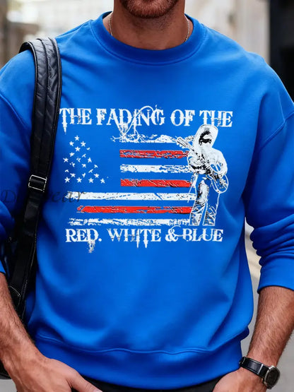 Men’s The Fading of the Red White and Blue Printed Crew Neck Sweatshirt Blue / S