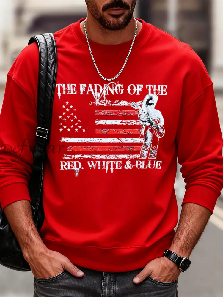Men’s The Fading of the Red White and Blue Printed Crew Neck Sweatshirt Red / S