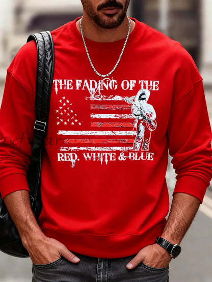 Men’s The Fading of the Red White and Blue Printed Crew Neck Sweatshirt Red / S