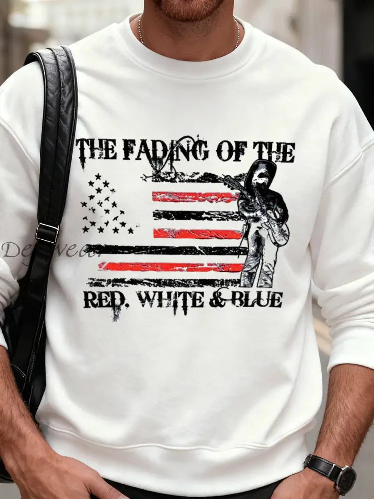 Men’s The Fading of the Red White and Blue Printed Crew Neck Sweatshirt White / S