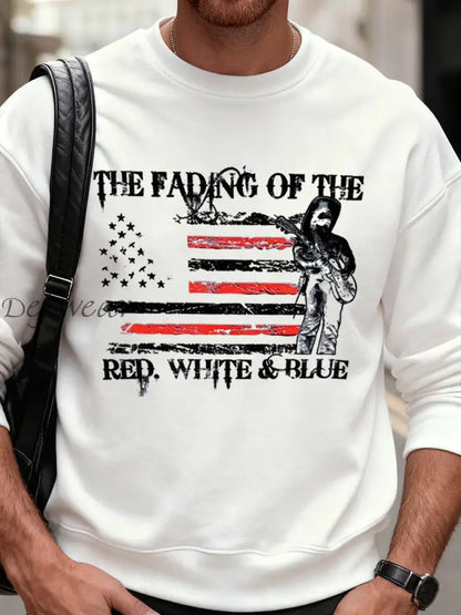 Men’s The Fading of the Red White and Blue Printed Crew Neck Sweatshirt White / S