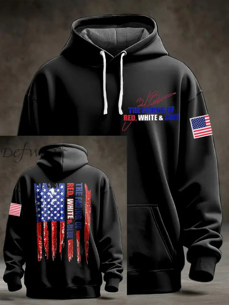 Men’s The Fading of the Red White and Blue Printed Hoodie Black / S