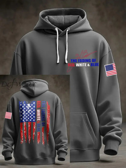 Men’s The Fading of the Red White and Blue Printed Hoodie Dark Gray / S