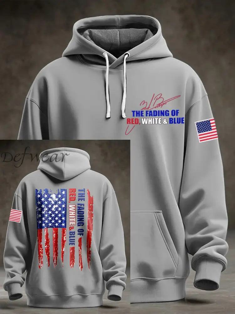 Men’s The Fading of the Red White and Blue Printed Hoodie Light Gray / S