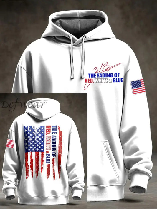 Men’s The Fading of the Red White and Blue Printed Hoodie White / S