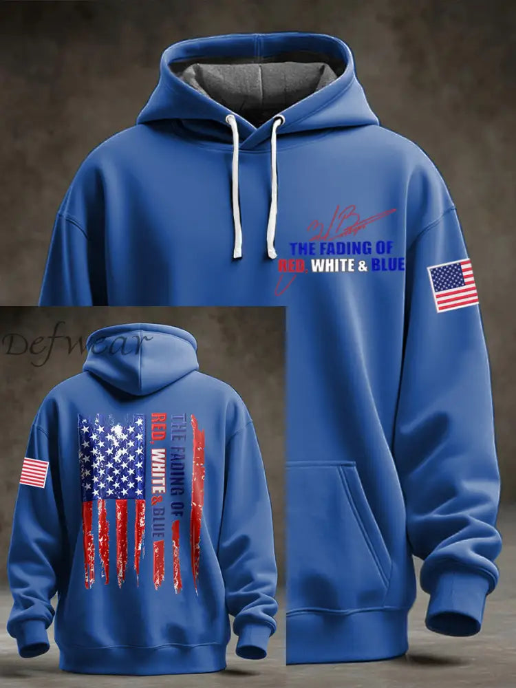 Men’s The Fading of the Red White and Blue Printed Hoodie Blue / S