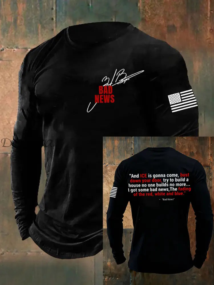 Men’s The Fading of the Red White and Blue Printed long sleeve T-shirt Black / S