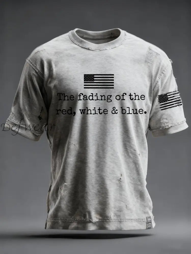 Men’s The Fading Of The Red White And Blue Printed T-Shirt Light Gray / S