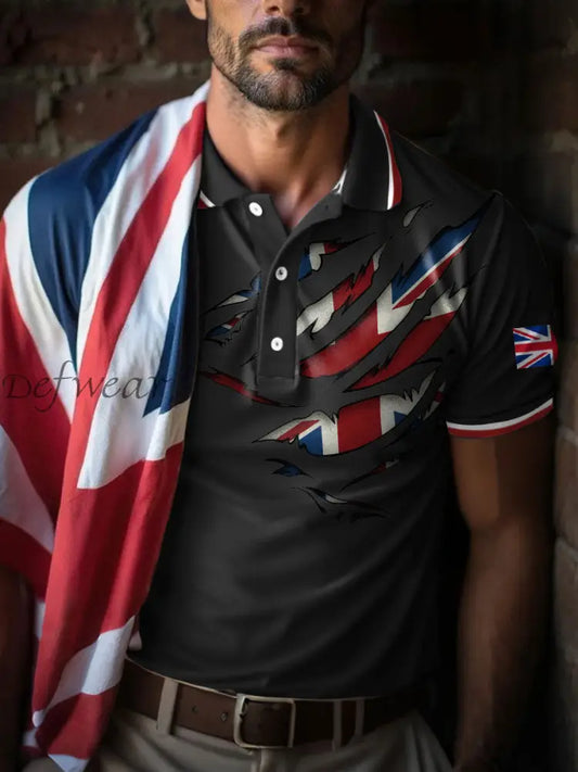 Men’s UK Flag Art Printed Casual Tops Black / S