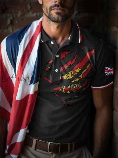 Men’s UK Flag Art Printed Casual Tops Black / S