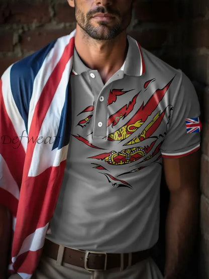 Men’s UK Flag Art Printed Casual Tops Light Gray / S