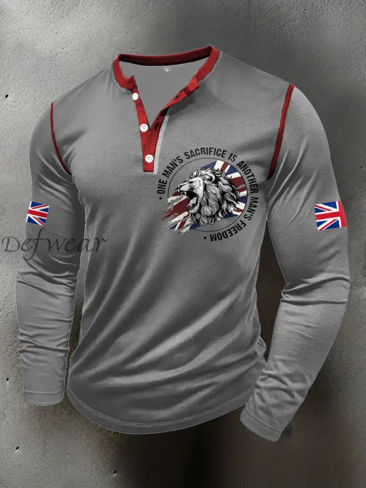 Men’s UK Flag Art Printed Casual Tops Light Gray / S