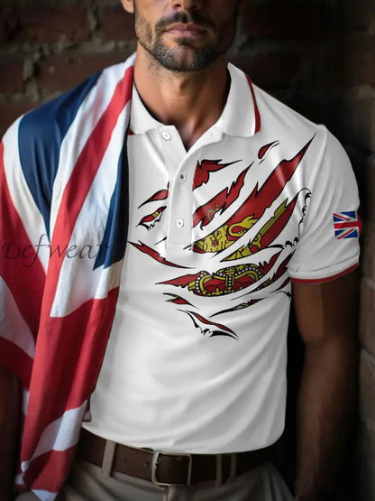 Men’s UK Flag Art Printed Casual Tops White / S