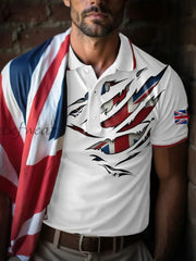 Men’s UK Flag Art Printed Casual Tops White / S