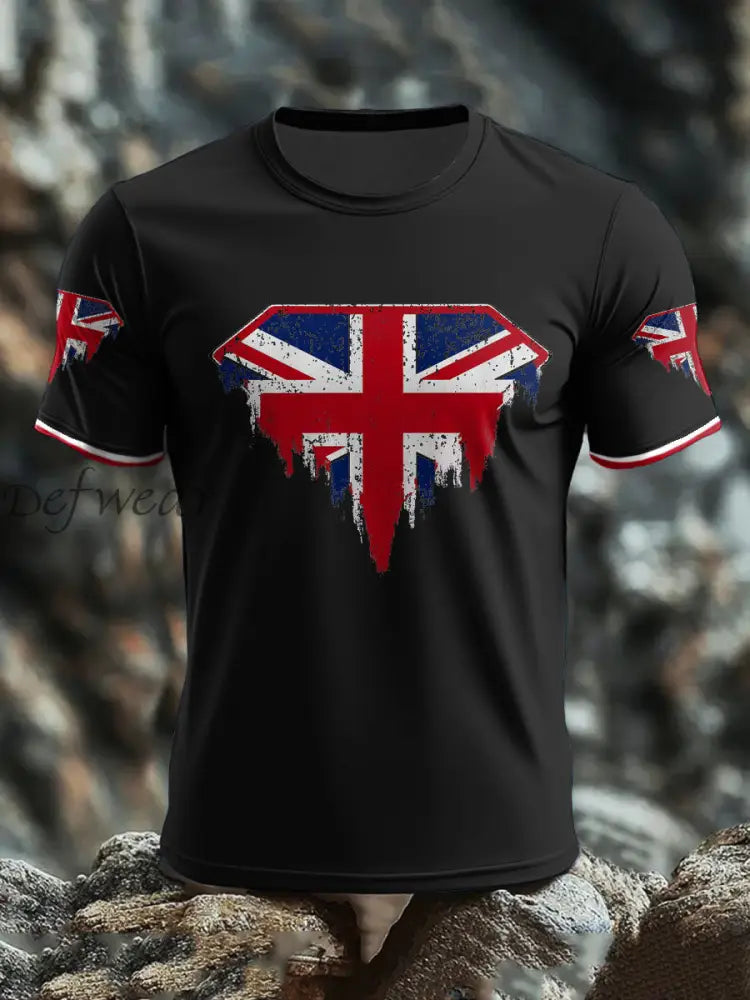 Men’s UK Flag Art Printed T shirt Black / S