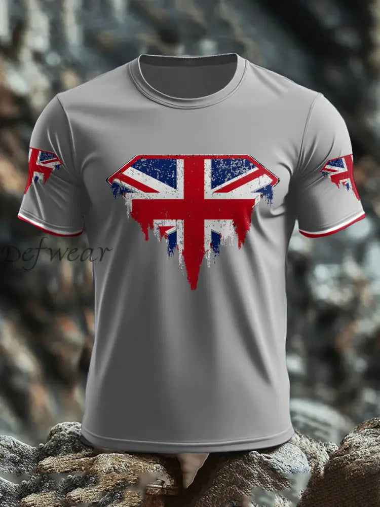 Men’s UK Flag Art Printed T shirt Light Gray / S