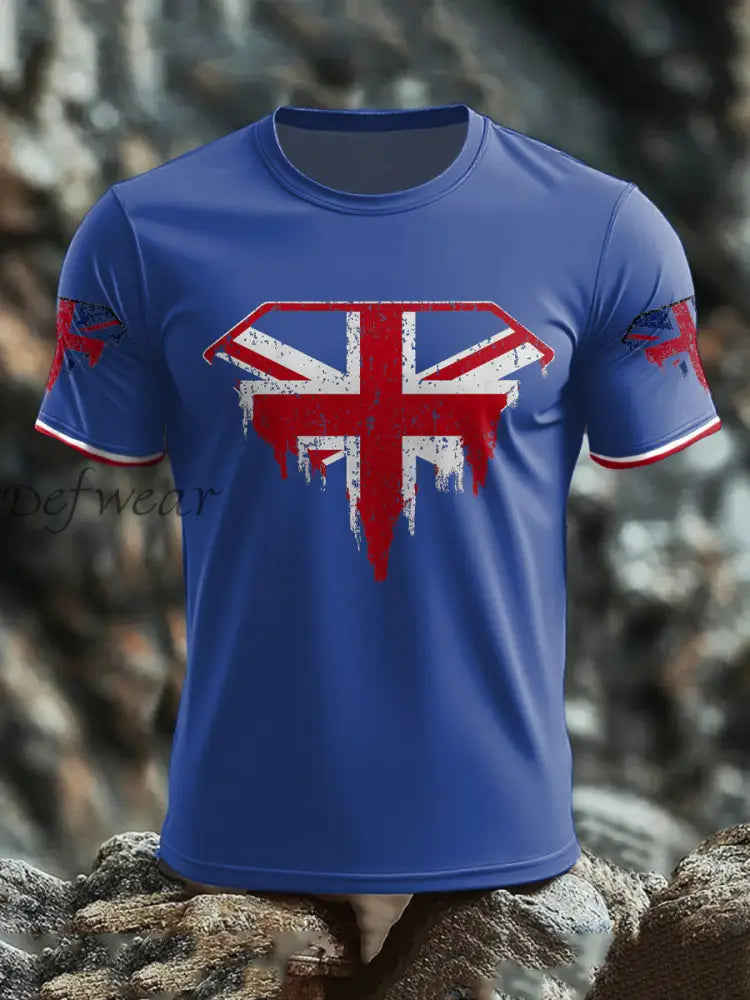 Men’s UK Flag Art Printed T shirt Royal Blue / S