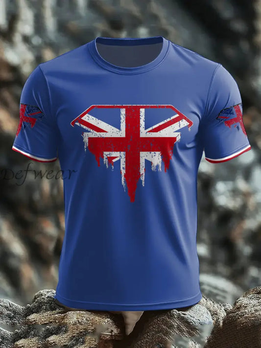 Men’s UK Flag Art Printed T shirt Royal Blue / S