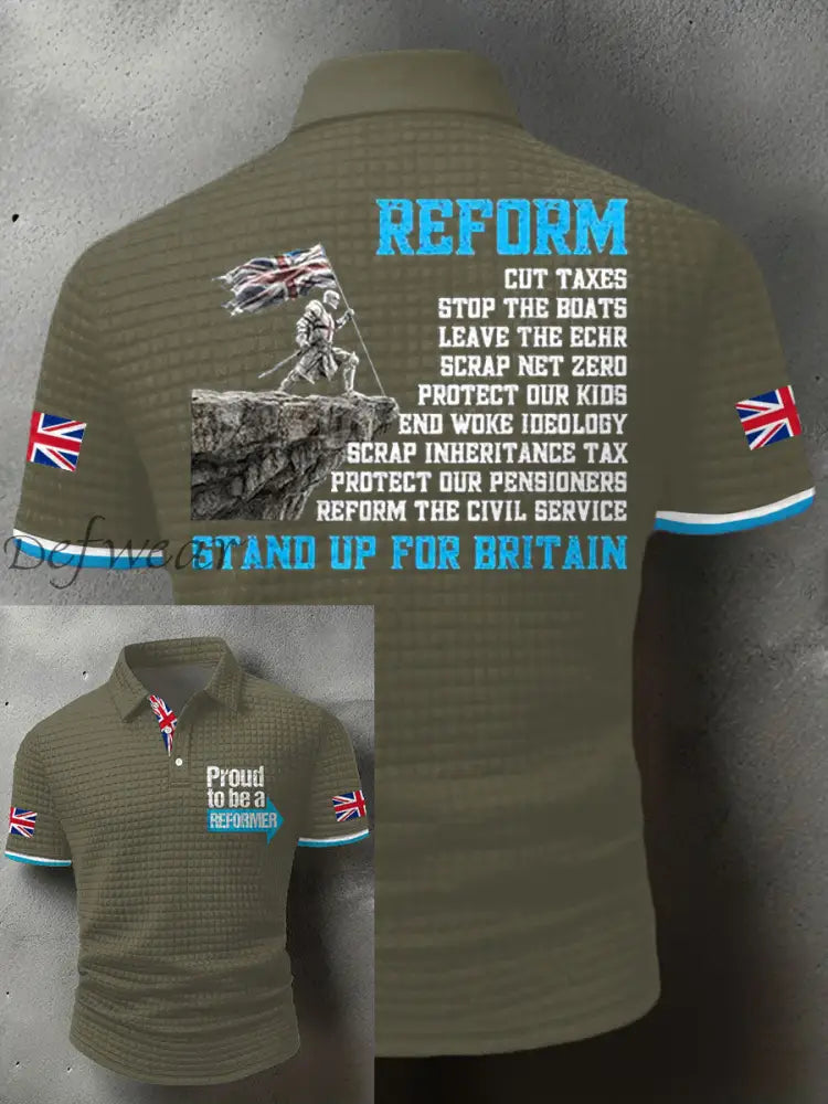Men’s UK Flag Reform Printed Casual Tops Army Green / S