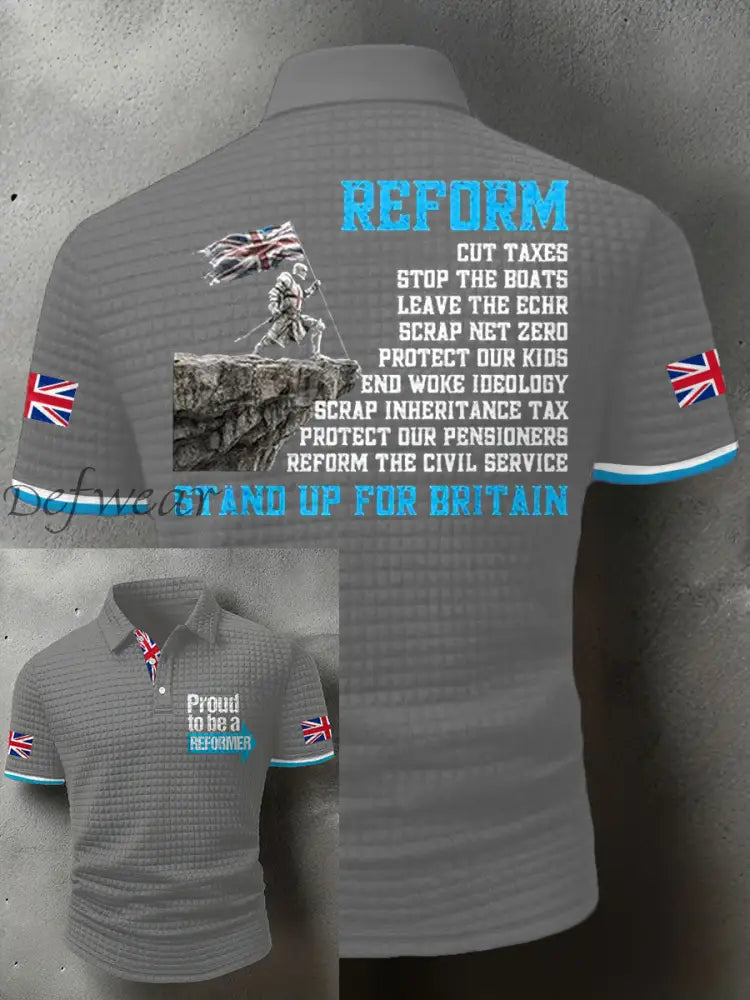 Men’s UK Flag Reform Printed Casual Tops Light Gray / S