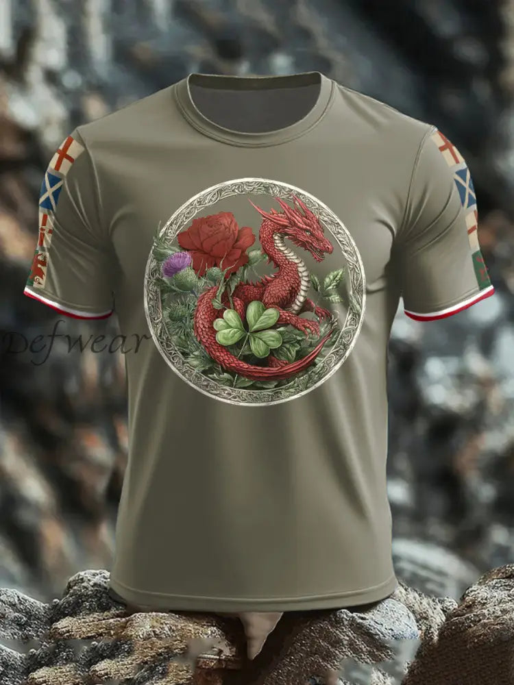 Men’s UK Scotland England Northern Ireland Wales Flag Art Printed T shirt Army Green / S