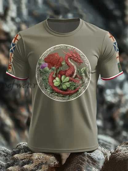 Men’s UK Scotland England Northern Ireland Wales Flag Art Printed T shirt Army Green / S