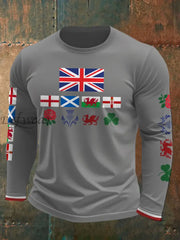 Men’s UK Scotland England Northern Ireland Wales Flag Art Printed T shirt Light Gray / S