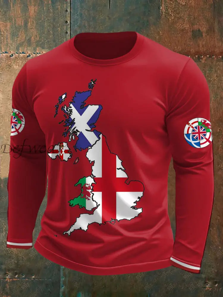 Men’s UK Scotland England Northern Ireland Wales Flag Art Printed T shirt Red / S