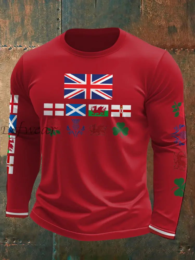 Men’s UK Scotland England Northern Ireland Wales Flag Art Printed T shirt Red / S