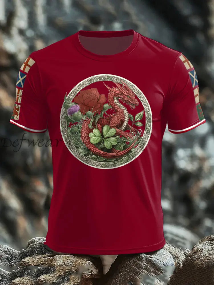 Men’s UK Scotland England Northern Ireland Wales Flag Art Printed T shirt Red / S
