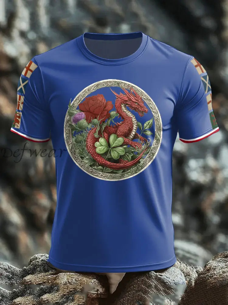 Men’s UK Scotland England Northern Ireland Wales Flag Art Printed T shirt Royal Blue / S
