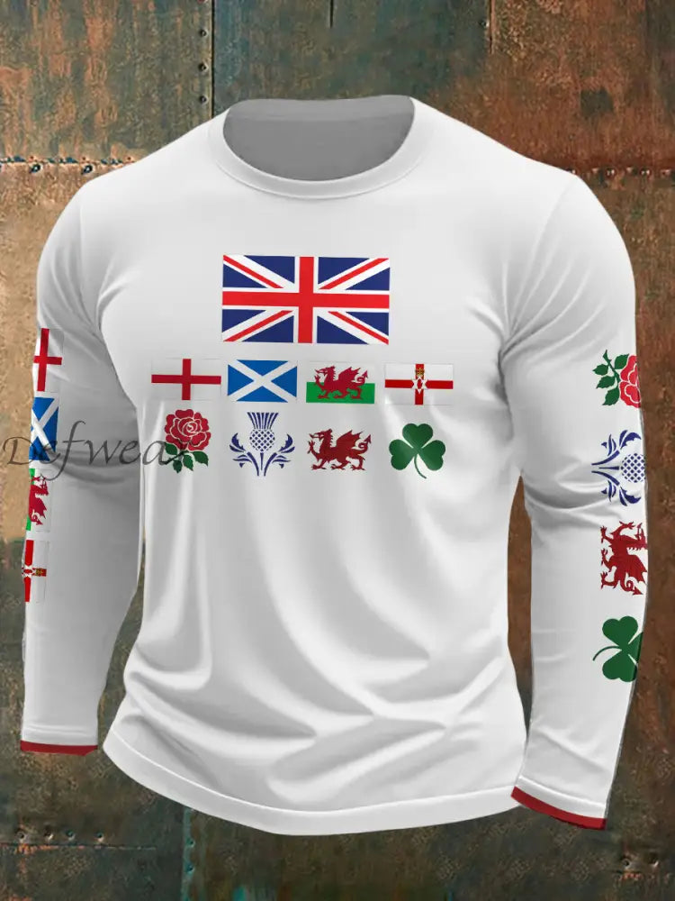Men’s UK Scotland England Northern Ireland Wales Flag Art Printed T shirt White / S