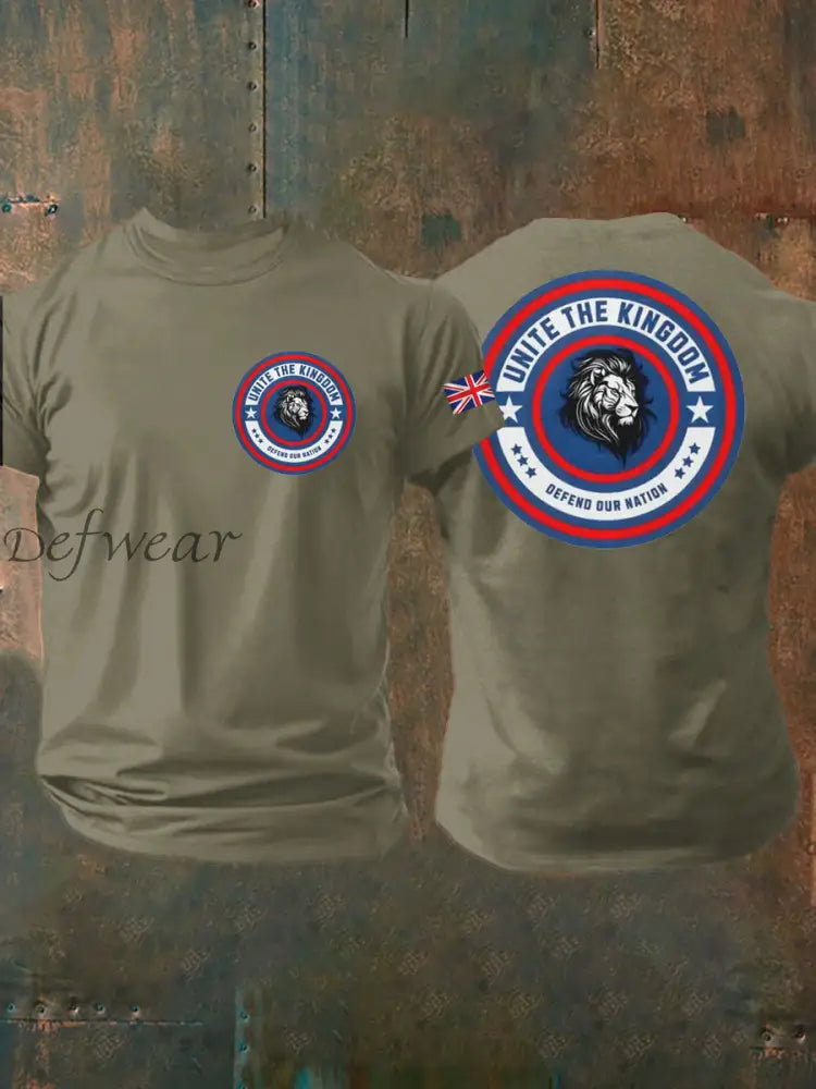 Men’s Unite The Kingdom Defend Or Nation Printed imitation cotton short-sleeved T-shirt Army Green / S